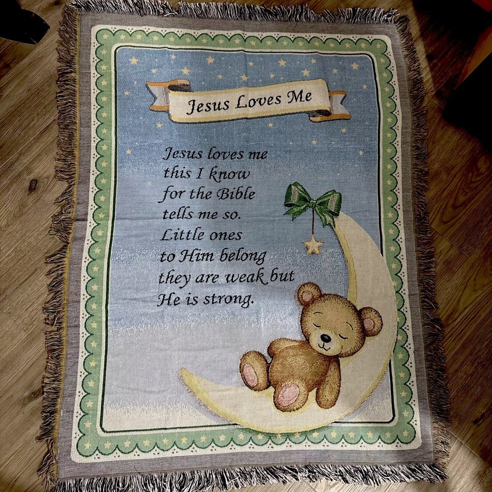 Collections Etc Children's Jesus Loves Me Tapestry Throw Blanket Nursery